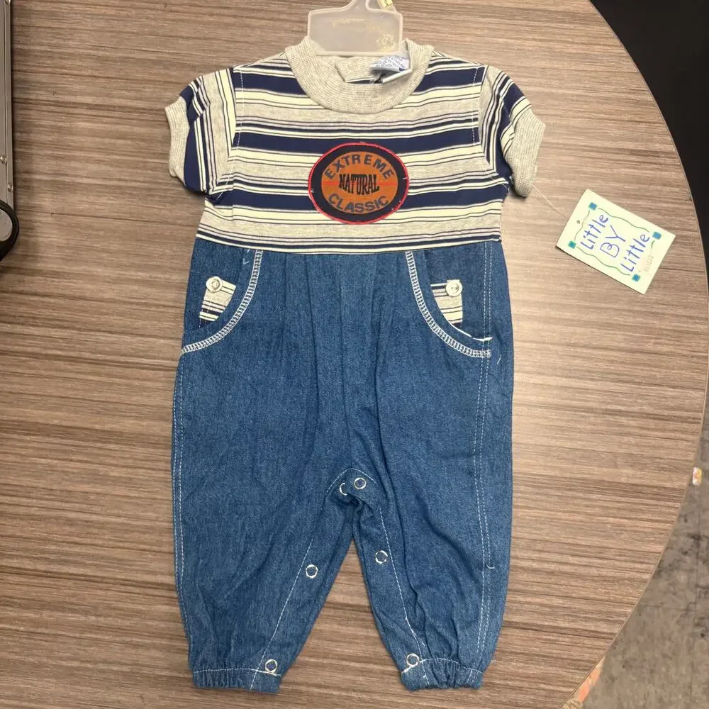 Vintage Little By Little Denim Romper & Vest Set 0 to 6M